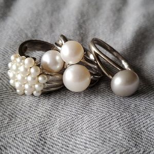 💙❤🧡 Lot of 3 sterling and pearl rings
